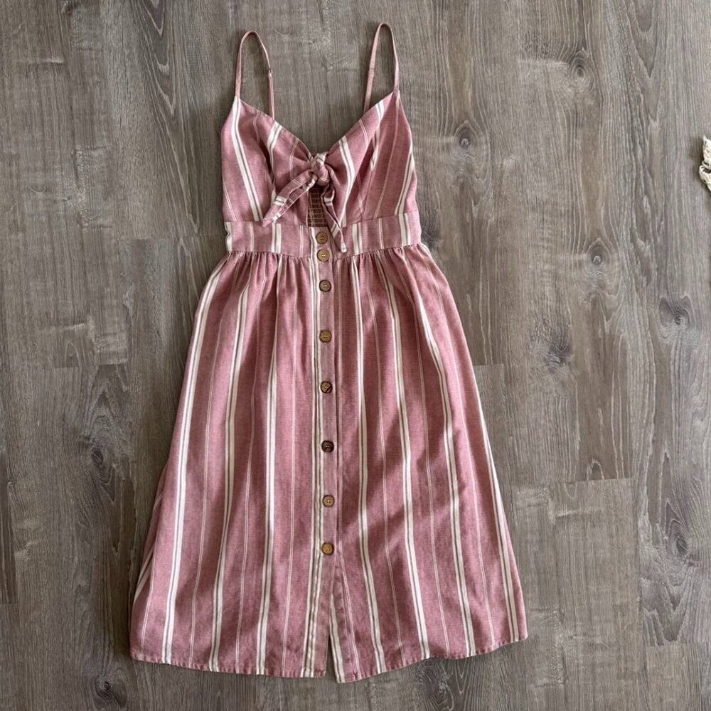Japna Pink & Cream Striped Button Front Sundress | Size M | Cottagecore, Summer